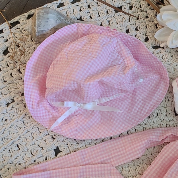 BEAUTIFUL SUMMER 18 MONTHS DRESS / HAT PINK WHITE - Picture 3 of 16